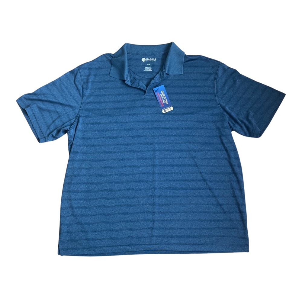 NWT Haggar Men's Blue Short Sleeve Polo Golf Shirt Size Large